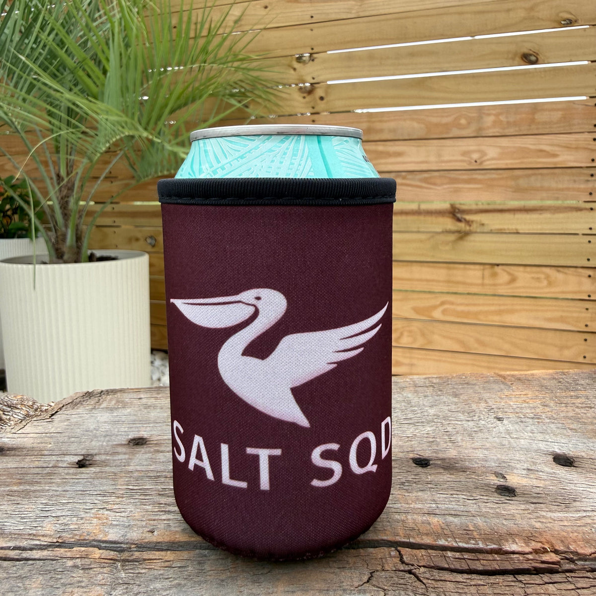 Salt SQD Coozie in Brackish with a drink can cooler sleeve, lightweight insulation, and fits standard or slim 12 ounce cans.