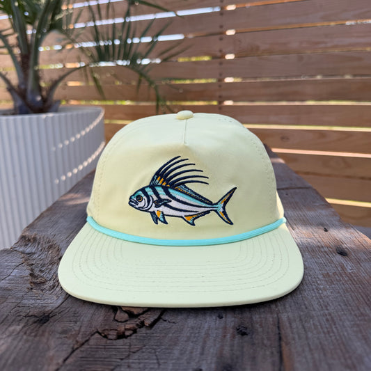 Coastal Icons Salt SQD cap in Roosterfish with detailed embroidered icon designs and an adjustable snapback closure.