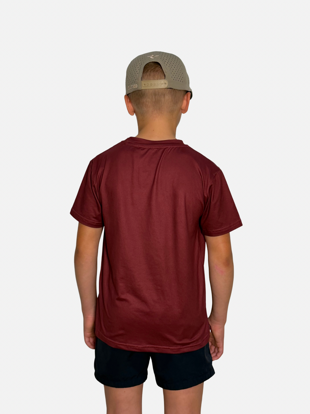 Youth Salt SQD SqdDrift tee in Brackish with four-way stretch fabric for beach, boat, and backseat wear.