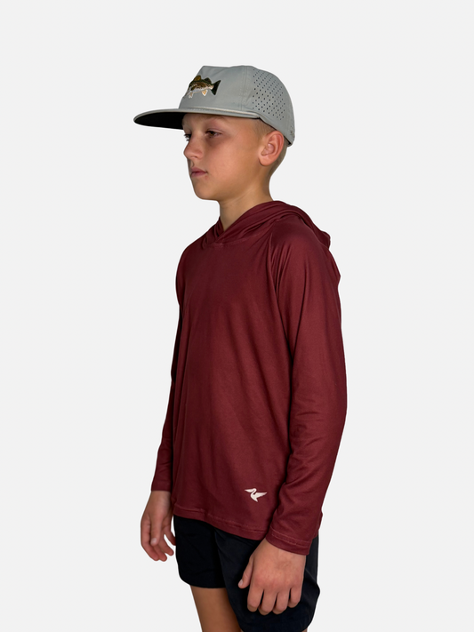 Youth Salt SQD SqdDrift fishing hoodie in Brackish with four-way stretch fabric and raglan sleeves.