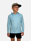 Youth Salt SQD fishing hoodie in Salt Air with four-way stretch fabric for fishing and beach outdoor wear.