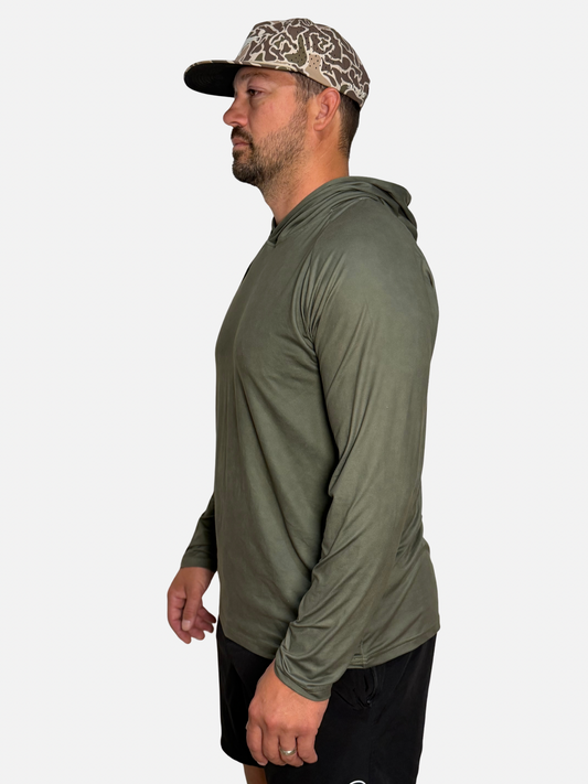 Salt SQD SqdDrift hoodie in Marsh Green with lightweight construction and long sleeves for outdoor layering.