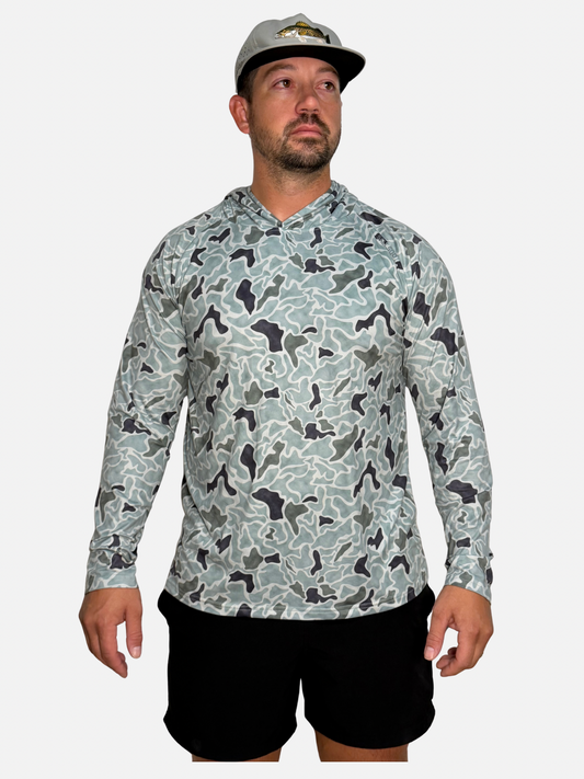 Salt SQD SqdDrift hoodie in Speckled Trout Camo with lightweight construction and long sleeves.
