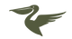 Dark olive silhouette of a stylized flying bird with a long pointed beak, curved neck, and layered wings
